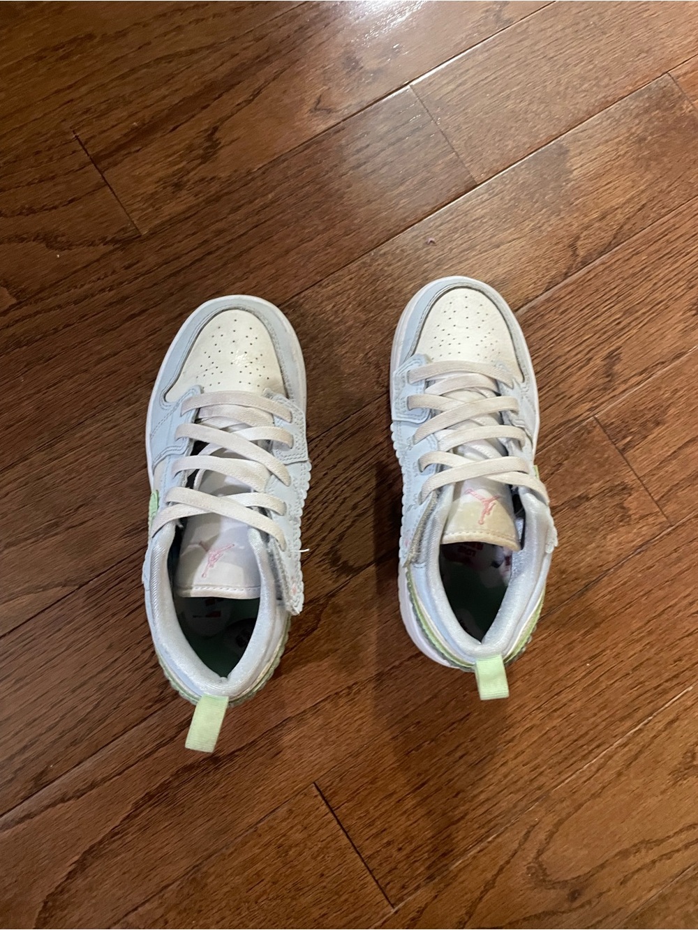 Jordan Kids White Sneakers with Pale Green Accents